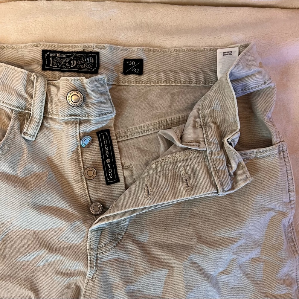 LUCKY high rise button fly smoke grey straight jeans